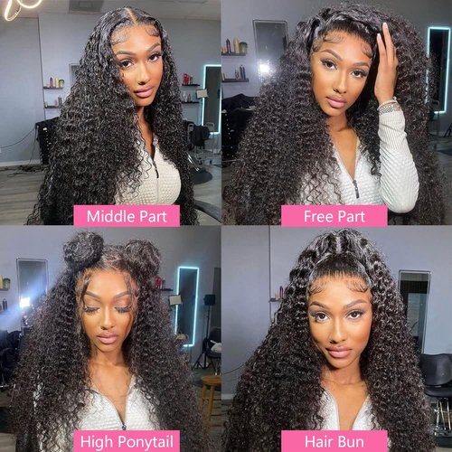 RAYFOG Deep Wave Lace Front Wigs Human Hair Pre Plucked 180% Density 13x4 Deep Curly HD Transparent Lace Frontal Wigs Human Hair for Women (deep wave lace front wigs human hair, 28 Inch)