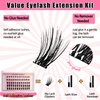 Self Adhesive Lash Clusters Kit Flu-ffy 8-16mm No Glue Lashes Press On Lashes, 60 Pcs Glueless DIY Eyelash Extensions Kit Pre Bonded Lash Clusters with Eyelash Curler and Lash Tweezers(No Glue FD27)