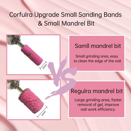 Nail Drill Bit, Corfulra Small Sanding Bands for Nail Drill with 3.1mm Mandrel Bit, 100pcs Newest 240 Fine Grit Nail File for Nature Acrylic Nails Cuticle Prep Nails，Pink