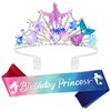 YARIEW Mermaid Birthday Crown and Birthday Princess Sash Mermaid Party Decorations for Girls Birthday Sash for Women Birthday Crown Tiara for Women Mermaid Birthday Party Decorations Gifts