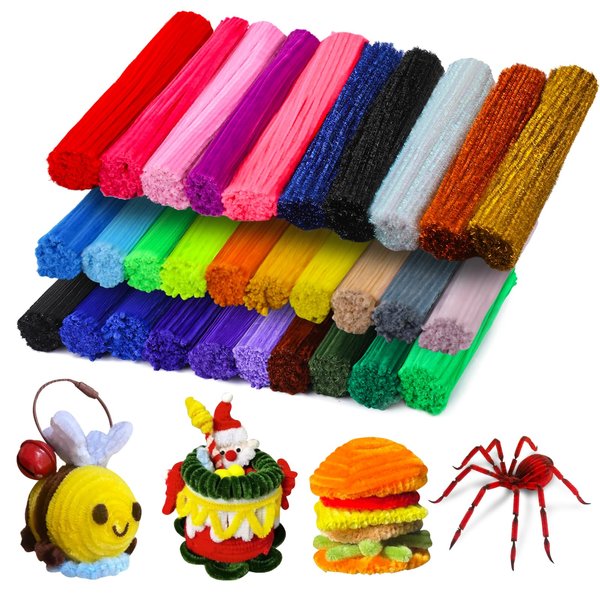 Veroave 3000Pcs 30 Colors Pipe Cleaners, Pipe Cleaners for Crafts, Craft Supplies Multicolor Chenille Stems, Glitter Craft Pipe Cleaners for DIY Arts Crafts Project
