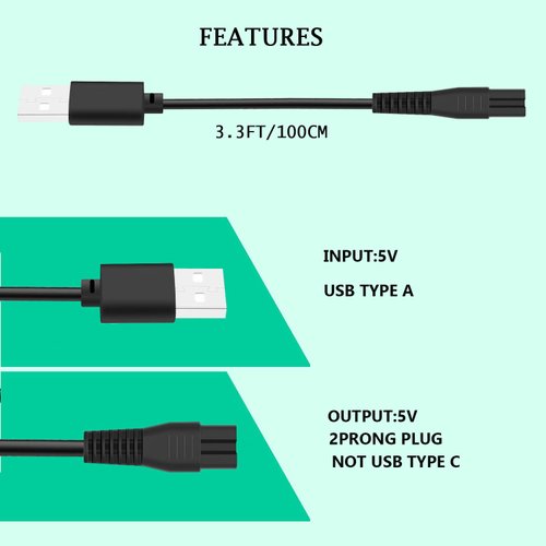 Proate Charger Cable for AMULISS Professional Mens Hair Clippers Beard Trimmer 5V Charger for Ufree Electric Hair Trimmer Hair Cutting Kits Body Shaver Hair Clippers Razor 3.3ft…