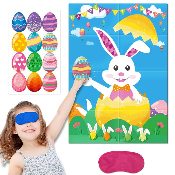 Pin The Egg On The Bunny Easter Party Game for Party Supplies,Boy & Girl Party Games for Toddlers Easter Party Decorations Favors