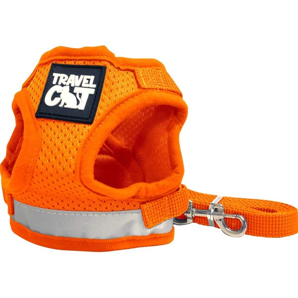 Travel Cat & Stray Cat Harness and Leash Set - Adjustable Fit Mesh Cat Harness and Reflective Strap - Comfort Escape Proof Harness for Cats, Kitten for Outdoor Walking, Hiking (Small, Orange)
