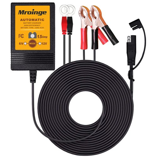 Mroinge MBC015, 6V / 12V 1.5A Fully Automatic Trickle Battery Charger/Maintainer for Automotive Vehicle Motorcycle Lawn Mower ATV RV Powersport Boat, Sealed Deep-Cycle AGM Gel Cell Lead Acid Batteries
