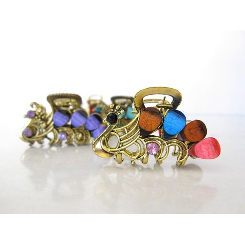 Medium peacock jeweled antique bronze hair claw clip (Primary color: Multi-color)