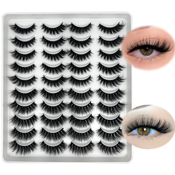 loladook Eye Lashes Pack 3D Mink Cat Eye Lashes Wispy 8-16mm Full Strip Fake Lashes Volume Curly False Eyelashes Natural Look (20 pairs)