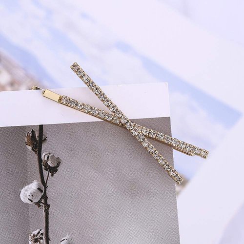 OBTANIM 2 Pcs X Shaped Crystal Hair Pins Cute Metal Shiny Hair Clip Rhinestone Bobby Pin Sparkly Barrette for Women Girls Styling Accessories (Gold)