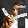 Best Shavette Straight Razor - Replaceable Blade Straight Razor, Metal Handle Shavette, No Stropping or Honing, Great For Beginners, Starter Blade, Hygienic, Close Shave, Leather Case (Silver)