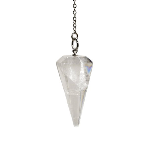 Crystal Pendulum Made of Natural Quartz for Dowsing Divination Chakra Reiki. Pointed with Chain and Jewelry Pouch