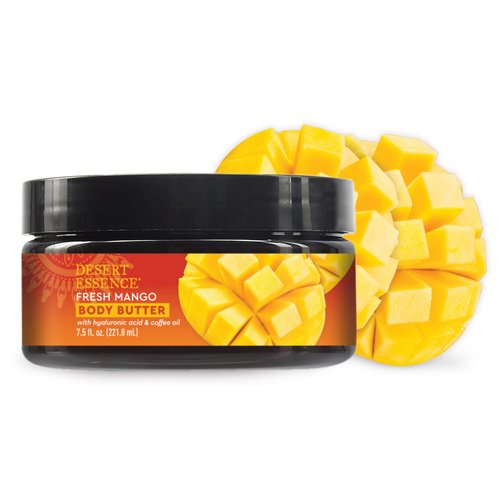 Desert Essence, Fresh Mango Body Butter 7.5oz, Hyaluronic Acid & Coffee Oil, Deeply Moisturizing and Nourishing, Antioxidant Rich, Moisture Rich Botanicals Mango Seed Butter, Shea Butter & Aloe