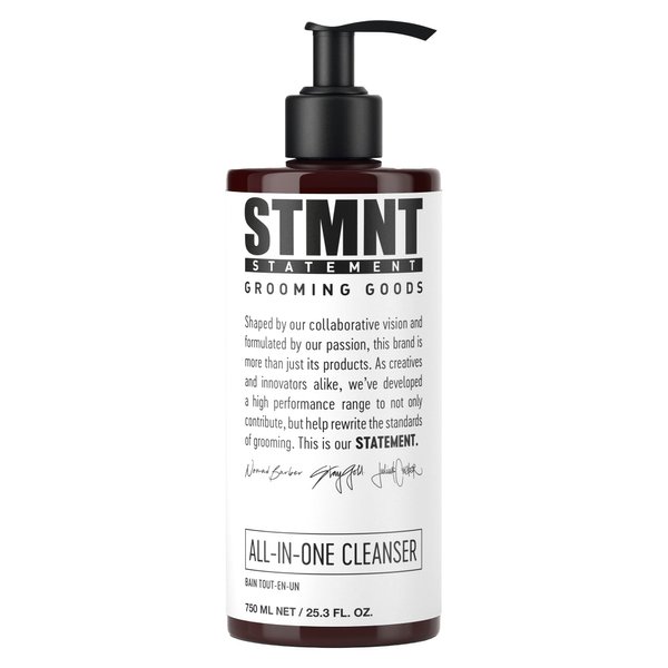 STMNT Grooming Goods All-In-One Daily Cleanser, 25.3 oz | SLS/SLES Sulfates Free | Extra Caring Formula w/Activated Charcoal & Menthol