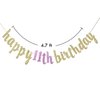 Happy 11th Birthday Banner for 11th Birthday Party Decorations (Gold & Pink)