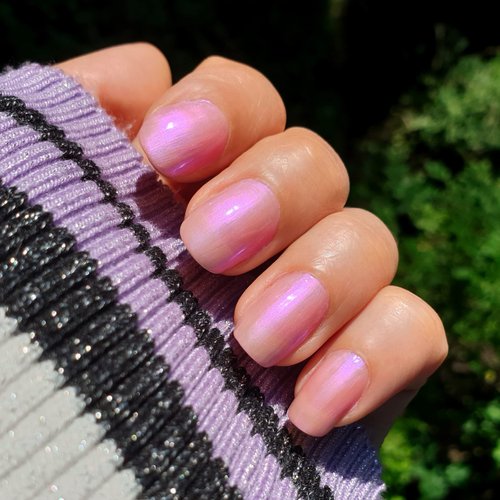 MODE Ultraviolet Mother of Pearl Pink Iridescent Nail Polish CHIFFON HAZE Nourishing Nail Lacquer Long Wear Chip Resistant Strength, 10-Free Nailcare Protection, Vegan, Cruelty Free, NY Made