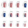 4th of July Press on Nails Medium Square Fake Nails Full Cover America Flag False Nails with Star Designs Glossy Glue on Nails Independence Day Acrylic Nails Artificial Nails for Women Girls 24Pcs