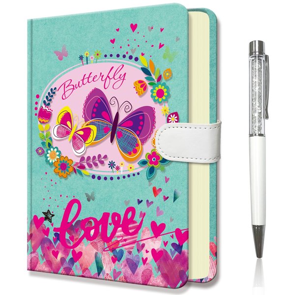 Butterfly Journal for Girls - Gift for Teen, Kids - Diary with Pen & Magnetic Closure, 192 Pages for Writing, 5.3"x7.5" Hardcover Lined Notebook