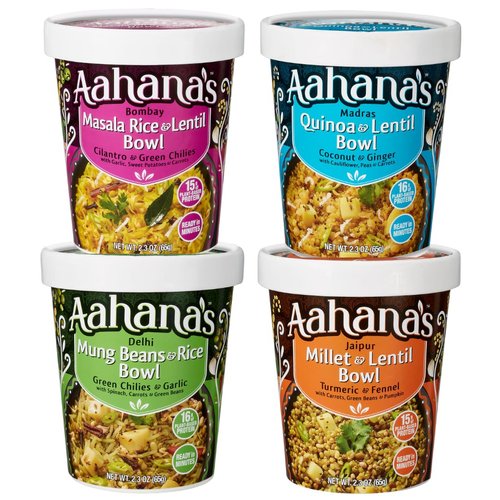 Aahana's Lentils (Dal) & Rice Bowls (Kitchari) Prepared Meals- Ready to Eat Meals, Vegan, Gluten-Free, Plant Based Food- High Protein, Just Add Water Meals - Indian Food With Ayurveda Principles- 4 Pack