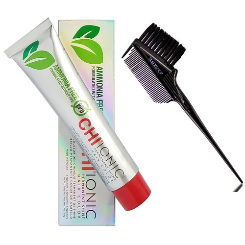 shallow CHl Ionic Permanent Shine Cream Haircolor Dye, Ammonia-Free, PPD-Free (w/ Sleek 3-in-1 Comb Brush) Creme Hair Color (6N)