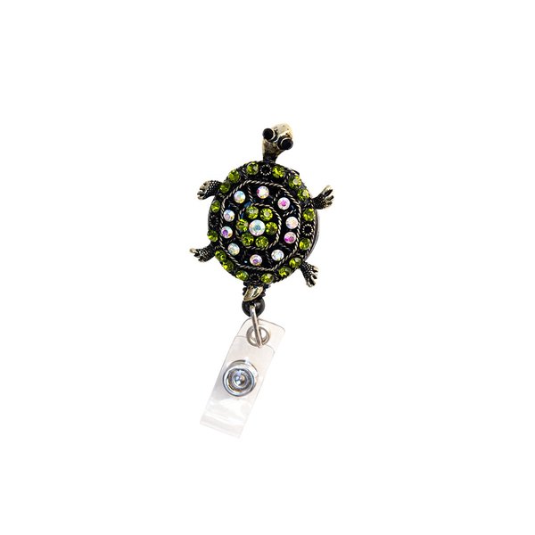 New Custom Bling Rhinestone 3D Animal Badge Reels/Retractable ID Badge Holders/ID Badge Pull Reels (3D Bling Green Turtle)