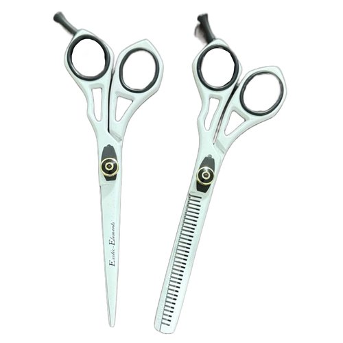 Quick Hair Cutting Barber Shears Used for Professional And Personal Use Barber Scissors with Nice Thumb Grip For A Enhanced Control And Comfort White and Black