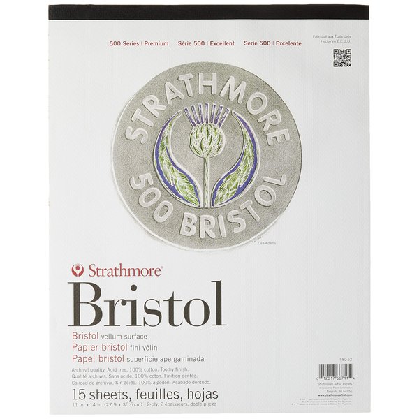 Strathmore (580-62 500 Series Bristol, 2-Ply Vellum Surface, 11"x14", White, 15 Sheets