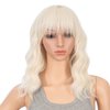 SWACC Short Curly Wavy Bob Wig with Bangs Synthetic Medium Shoulder Length Hair Wig for Women with Wig Cap (Platinum Blonde)