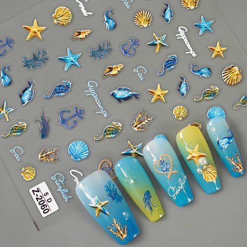 Summer Seashell Starfish Nail Art Stickers 5D Embossed Nail Decals Cute Ocean Sheel Nail Art Designs Ocean Theme Nail Stickers Self Adhesive Nail Art Supplies for Women DIY Nail Salons