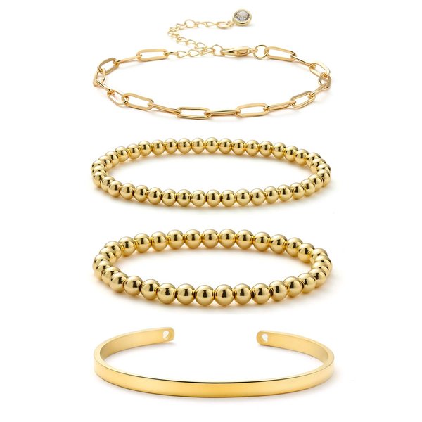Starain Gold Beaded Bracelets for Women 18K Gold Plated Chain Link Stacking Bracelet Set Jewelry Gift Birthday Gift for Mom Women Wife Girls Her