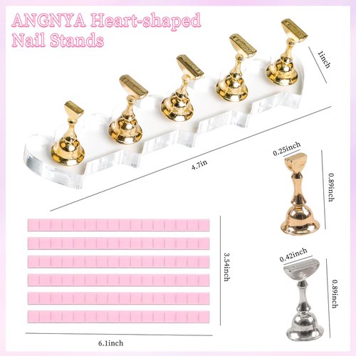 ANGNYA 2 Set Nail Stands for Press On, Heart-shaped Nail Holder for Painting Nails with Reusable Adhesive Putty Clay Strong Magnetic Nail Display Art Stand for Painting Nails