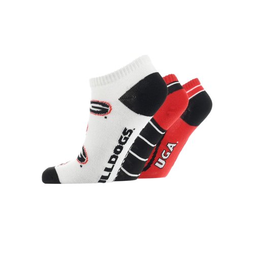 TCK Georgia Bulldogs No Show Socks Full Field 3 Pack (Black/Red/White, Medium)
