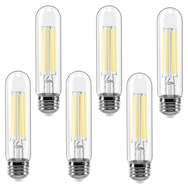 E26 LED Bulb 6W Dimmable, LED Light Bulbs Daylight 5500K E26 Edison Bulb, 700lm Equal 60 Watt AC120V 5 Inch, T10 Led Bulb Tubular for Rustic Pendant, Chandeliers, Wall sconces Pack of 6
