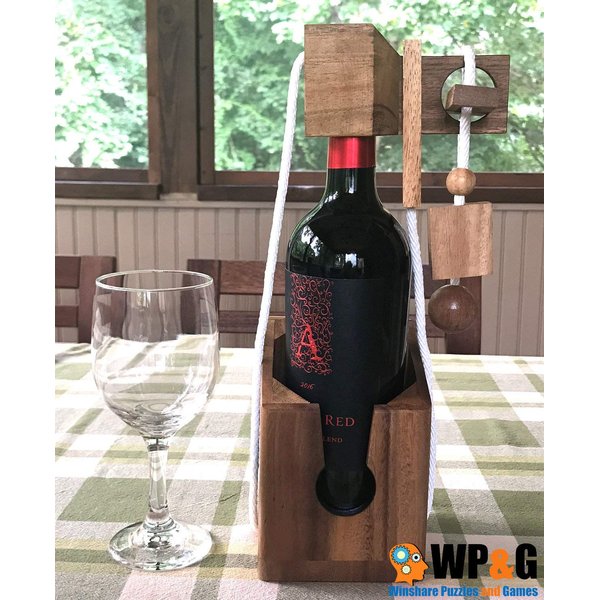Think-n-Drink Fun Wine Bottle Gift Lock Challenge Puzzle Game Wood Brain Teaser for Adults Party and Gathering