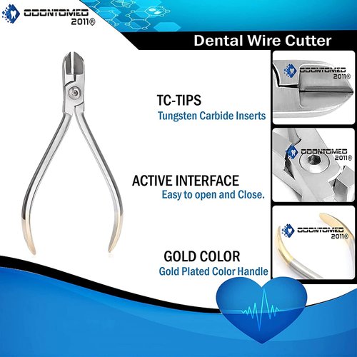 OdontoMed2011® Hard Wire Cutter Plier Tc Tip Dental Standard Distal Orthodontics Stainless Steel Instruments (Silver + Gold)