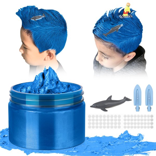Temporary Hair Color Wax Kit, Stocking Stuffers for Teen Girls age 4 5 6 7 8 9 10+ Hair Dye Color Wax Washable Crazy Hair Sea Style with dolphin model (Blue)
