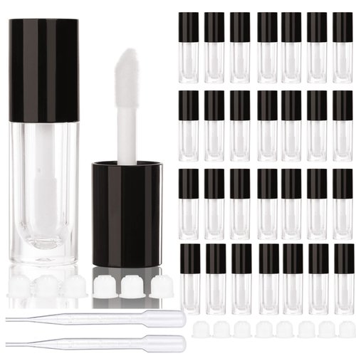 COSIDEA 30pcs Black Empty 6ml 0.2oz Lip Gloss Tubes with Big Doe Foot Wand，Round Lipgloss Containers，Concealer Tube Cosmetic Packing Container Bulk Wholesale