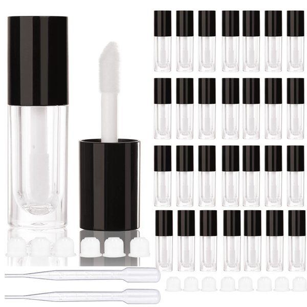 COSIDEA 30pcs Black Empty 6ml 0.2oz Lip Gloss Tubes with Big Doe Foot Wand，Round Lipgloss Containers，Concealer Tube Cosmetic Packing Container Bulk Wholesale