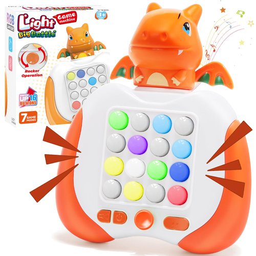 Hydrathy Quick Push Fidget Toys, Handheld Game for Kids 3-12 with 7 Game Mode, Fast Push LED Buttons Light Battle Game, Travel Games Xmas Birthday Gifts for Boys Girls Teens Adults (Dinosaur-Orange)