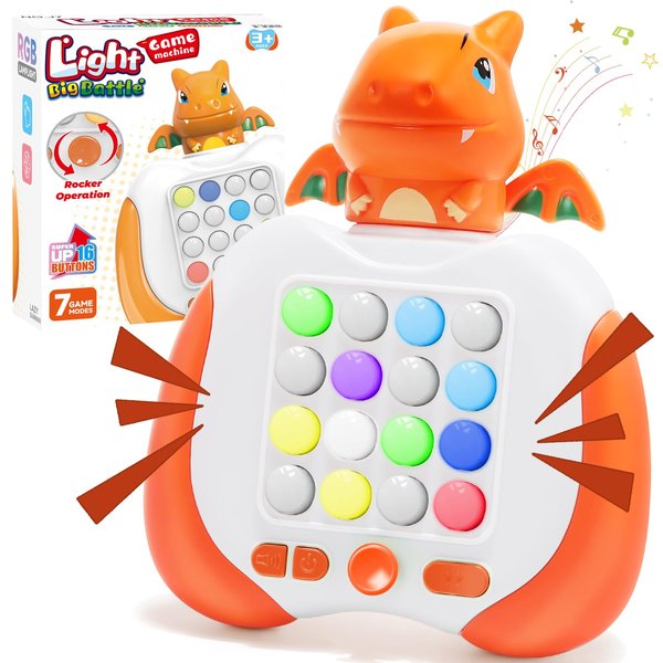 Hydrathy Quick Push Fidget Toys, Handheld Game for Kids 3-12 with 7 Game Mode, Fast Push LED Buttons Light Battle Game, Travel Games Xmas Birthday Gifts for Boys Girls Teens Adults (Dinosaur-Orange)