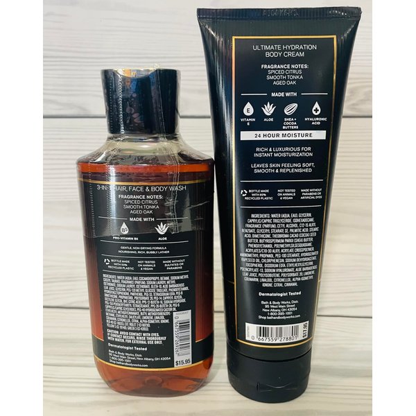 Bath & Body Works Single Barrel Bourbon Men's 3-in-1 Hair, Face & Body Wash and Body Cream 2 Piece Set