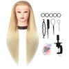 DANSEE 28" Mannequin Head Synthetic Hair Hairdresser Training Manikin Cosmetology Doll Head Blonde with DIY Braiding Set+ Free Table Clamp(27-613)