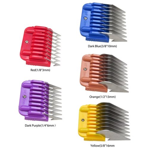 JRSHOME 5 Pcs Professional Colorful Hair Clipper Combs Guards Cutting Guides Fits for Most Wahl Replacement Guards Set, 1/8 Inch to 5/8 Inch(3-16mm)