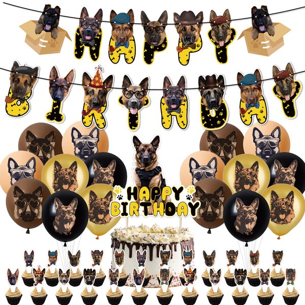 ADIANZI German Shepherd Party Decorations German Shepherd Birthday Banner German Shepherd Birthday Party Cake Topper Balloons Cupcake Toppers German Shepherd Party Supplies With Different Dog Faces