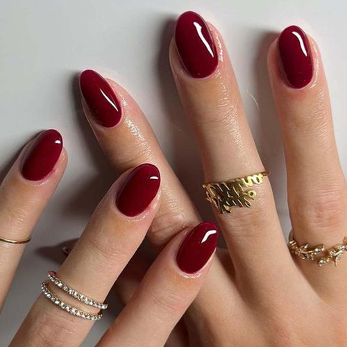 Press on Nails Extra Short Oval, GLAMERMAID Gothic Handmade Burgundy Jelly Gel Nails Polish Glue on Nails, 30Pcs Round Reusable Fake Nails Acrylic False Nails Manicure Kits for Women Gift