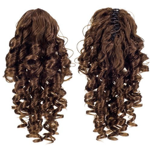 SWACC 12-Inch Short Screw Curls Claw Clip Ponytail Extensions Synthetic Clip in Drawstring Curly Ponytail Hairpiece Jaw Clip Hair Extension (Light Brown-12#)