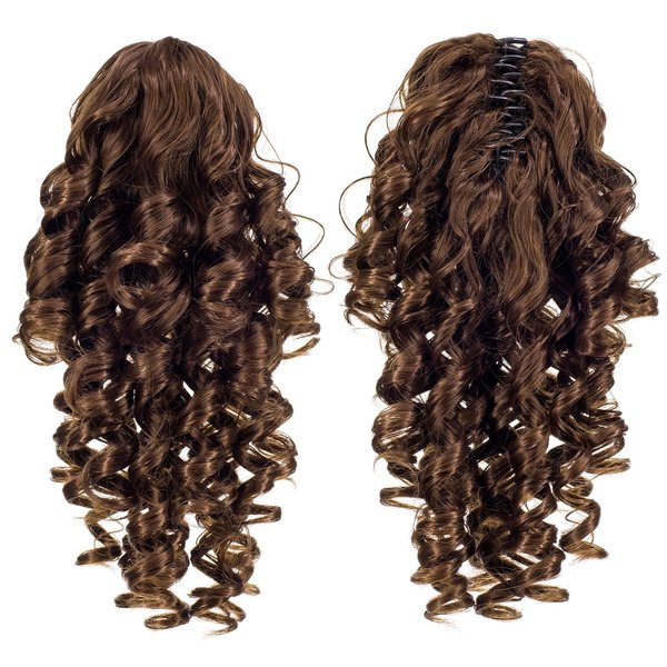 SWACC 12-Inch Short Screw Curls Claw Clip Ponytail Extensions Synthetic Clip in Drawstring Curly Ponytail Hairpiece Jaw Clip Hair Extension (Light Brown-12#)