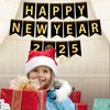 Happy New Year 2025 Banner, Pre-assembled Black Gold Glitter New Year Party Decorations Decor Indoor Party Supplies for Fireplace Mantle