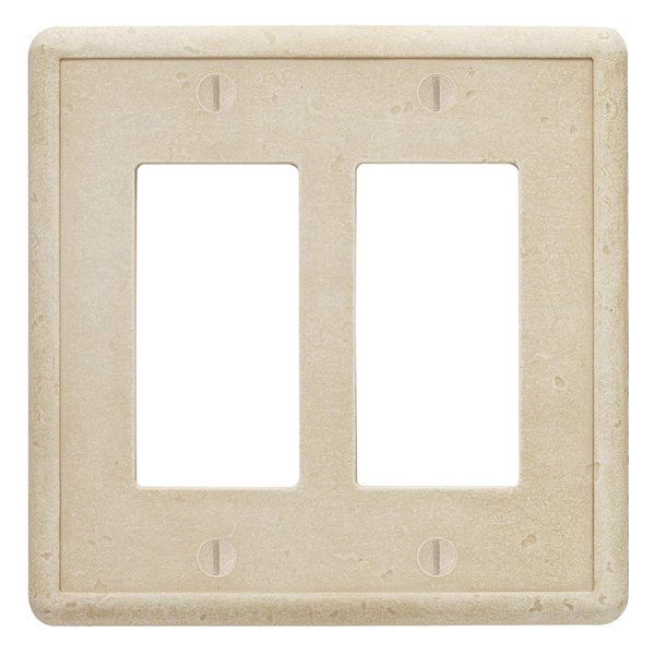 Questech Decor Double Rocker Light Switch Cover, 2-Gang Electrical Wall Plate, Double Switch Decorator Standard Size GFCI Receptacle Cover, Decorative Wall Plate Tumbled Texture, Travertine