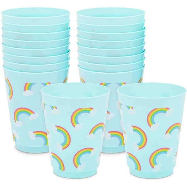 Sparkle and Bash Blue Plastic Tumbler Cups, Pastel Rainbow Party Supplies (16 oz, 16 Pack)