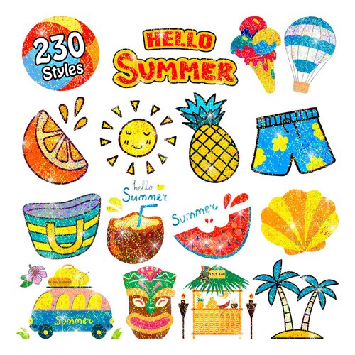 Partywind 28 Sheets Glitter Hawaiian Temporary Tattoos for Kids Party Supplies, Luau Tropical Pool Beach Summer Party Decorations Favors Gifts, Waterproof Tattoo Stickers for Boys and Girls