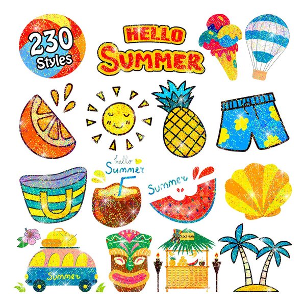 Partywind 28 Sheets Glitter Hawaiian Temporary Tattoos for Kids Party Supplies, Luau Tropical Pool Beach Summer Party Decorations Favors Gifts, Waterproof Tattoo Stickers for Boys and Girls